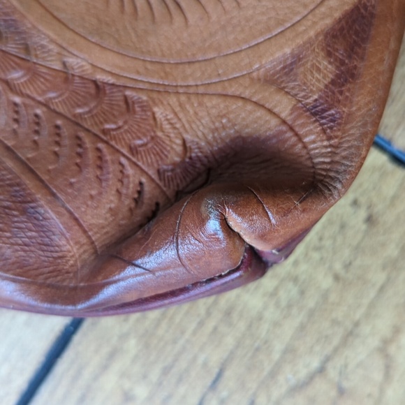 Leather Crossbody Patterned Bag, Tan & Maroon - Picture 7 of 11